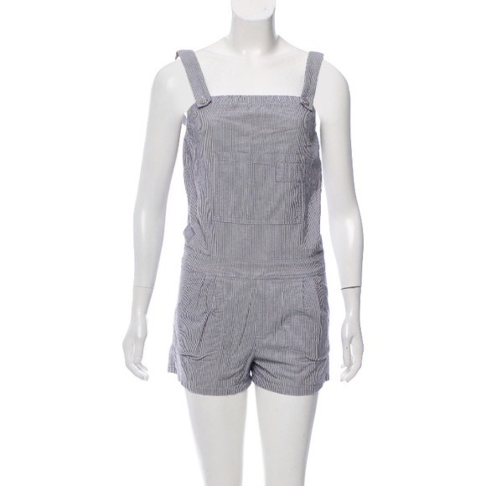 A.P.C seersucker blue white pin stripe print sleeveless shorts romper jumper